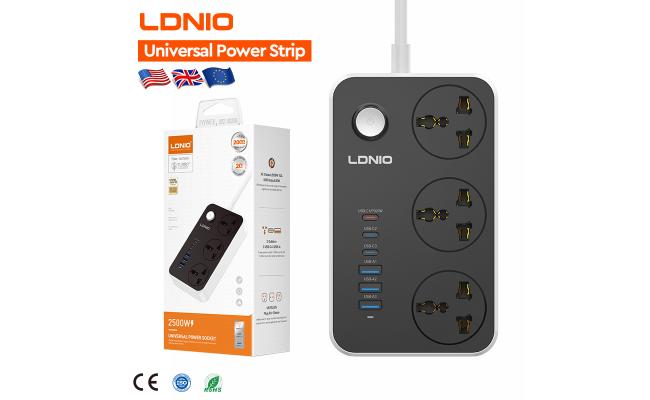 LDNIO SC3604C Multi Plug Universal Power Strip 3 Outlets Universal USB Power Socket Power Strip with Safety Master Switch